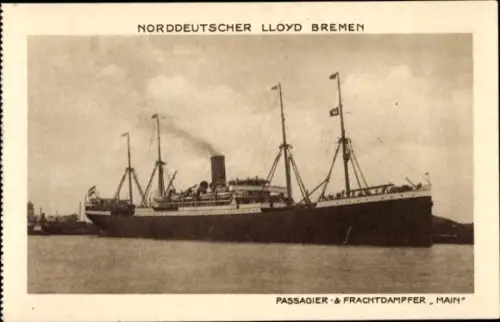Ak Passagier- und Frachtdampfer Main, Dienst Bremen - Baltimore, Norddeutscher Lloyd Bremen