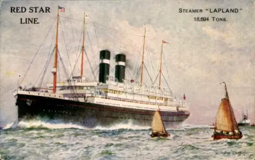 Künstler Ak Steamer Lapland, Red Star Line, RSL, Dampfschiff