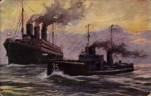 Künstler Ak Schulze, Deutsches Torpedoboot kapert russischen Hilfskreuzer im Finnischen Meerbusen