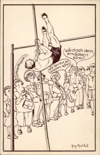 Künstler Ak 5. Landesturnfest der Sächsischen Turnerschaft Chemnitz 1930, Stabhochspringer