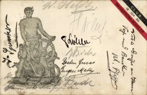 Ak Seemann am Steuer, Club Navigations-Scholer