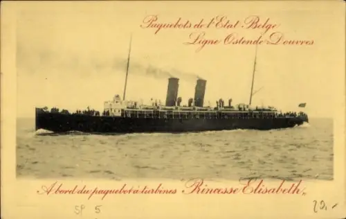 Ganzsachen Ak Paquebots de l'etat Belge, Princesse Elisabeth