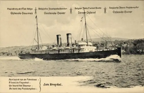Ganzsachen Ak Belgien, Fährschiff Jan Breydel, Linie Ostende Dover