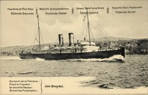 Ganzsachen Ak Belgien, Fährschiff Jan Breydel, Linie Ostende Dover