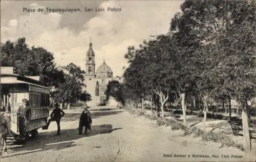 Ak San Luis Potosí Mexico, Palaza de Tequisquiapam, Pferdestraßenbahn