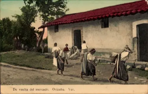 Ak Orizaba Mexiko, Frauen bei der Rückkehr vom Markt