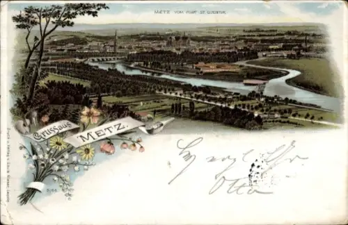 Litho Metz Moselle, Panorama, Blick vom Fort St. Quentin