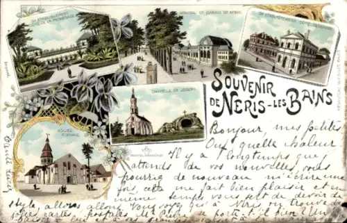 Litho Néris les Bains Allier, Etablissement Cote de la Promenade, Casino, Kirche