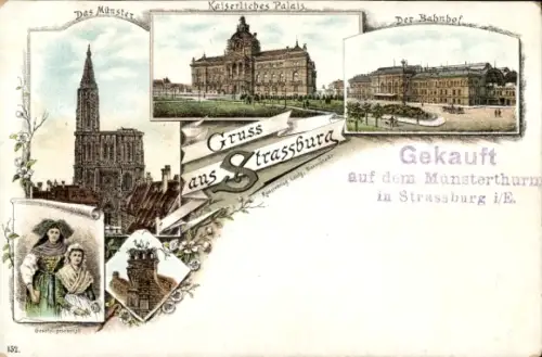 Litho Strasbourg Straßburg Elsass Bas Rhin, Münster, Palais, Bahnhof