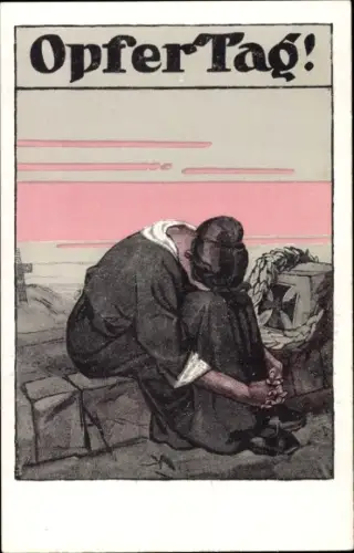 Ak Opfertag 1917, Bayer. Landeskomitee vom Roten Kreuz, Frau am Grab eines Soldaten