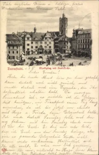 Ak Darmstadt in Hessen,  Marktplatz, Stadtkirche