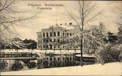 Ak Filipstad Schweden,  Stadshotellet, Winter