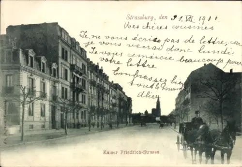Ak Strasbourg Straßburg Elsass Bas Rhin, Kaiser Friedrich-Straße, Kutsche