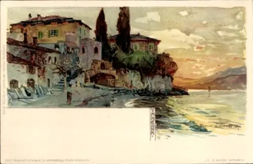 Künstler Litho Wielandt, Manuel, Varenna Lombardia, Ufer, Häuser