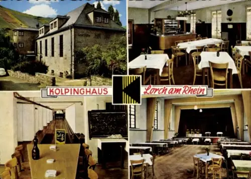 Ak Lorchhausen Lorch am Rhein Hessen, Kolpinghaus,  Außenansicht, Speisesaal, Kegelbahn, Festsaal