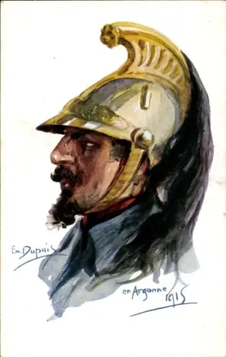 Künstler Ak Dupuis, Emil, Argonnen 1915, französischer Soldat, Uniform, Helm
