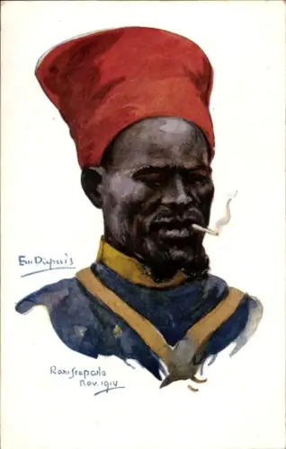 Künstler Ak Dupuis, Emil, Französischer Kolonialsoldat mit Zigarette, 1914