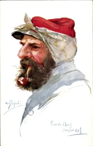Künstler Ak Dupois E., verwundeter französischer Soldat, Pfeife, Januar 1915