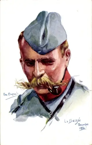Künstler Ak Dupois, E., La Bassee, französischer Soldat mit Pfeife