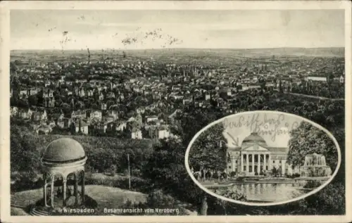 Ak Wiesbaden in Hessen, Gesamtansicht vom Neroberg, Kurhaus
