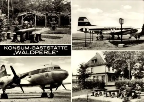 Ak Langenbernsdorf bei Werdau, Passagierflugzeug, FDJ, Interflug, Gaststätte Waldperle