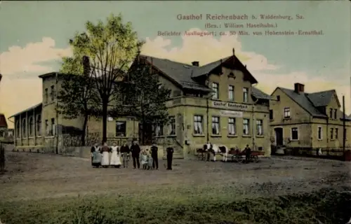 Ak Reichenbach bei Waldenburg Callenberg in Sachsen, Gasthof Reichenbach, Bes. William Haselhuhn