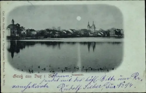 Mondschein Ak Duchcov Dux Region Aussig, Seeansicht