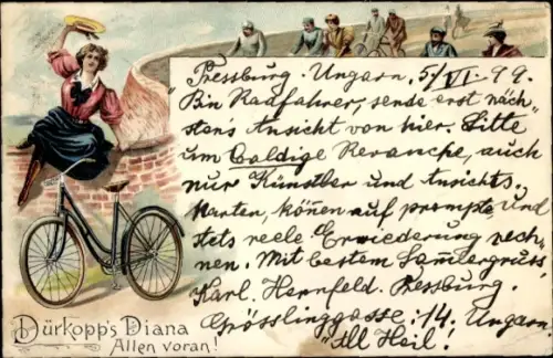 Litho Pressburg Bratislava Slowakei, Dürkopp's Diana, Allen voran