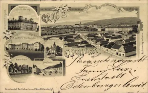 Litho Eisenstadt Kismarton im Burgenland, Militär-Unterrealschule, Kirche, Residenz Eszterhazy