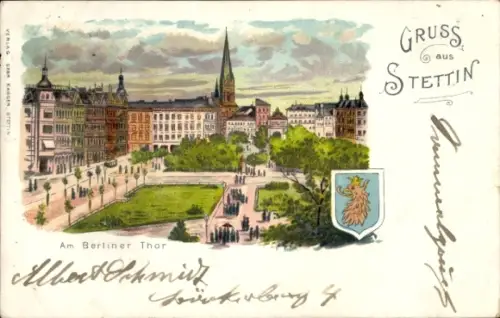 Litho Szczecin Stettin Pommern, Am Berliner Thor, Wappen
