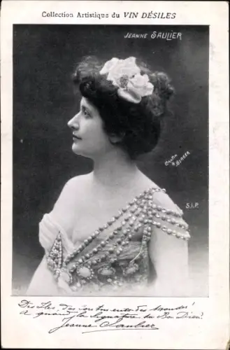 Ak Collection artistique du Vin Desiles, Schauspielerin Jeanne Saulier, Portrait