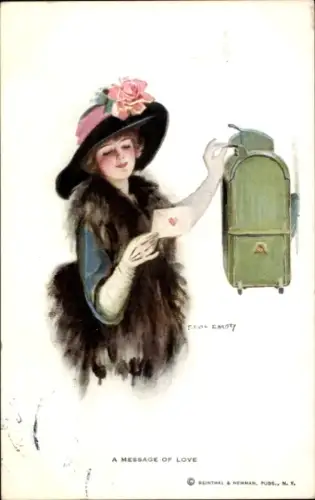 Künstler Ak Christy, F. Earl, A Message of Love, Frau verschickt einen Liebesbrief