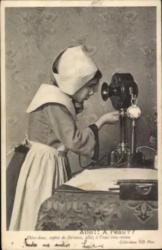 Ak Mädchen in französischer Tracht am Telefon