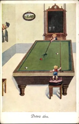 Künstler Ak Billard, Een klein ungeluk, Filz, Queue