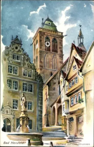 Künstler Ak Bad Hersfeld in Hessen, Rathaus mit Lullusbrunnen