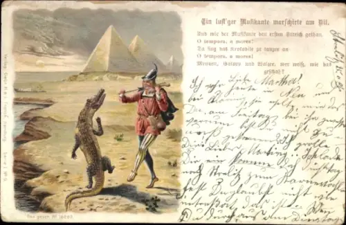 Studentika Künstler Ak Arnould, G., Ein lust'ger Musikante marschierte am Nil