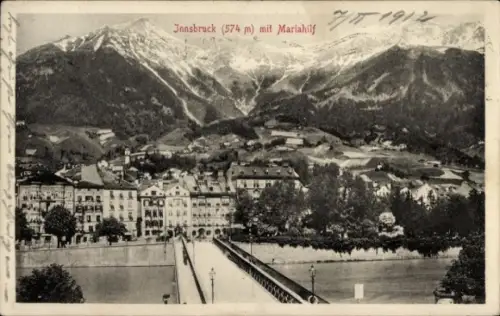 Ak Innsbruck in Tirol,  Berge, Mariahilf, Brücke,  