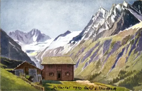 Ak Mayrhofen im Zillertal Tirol, Zillertal 1910, Hotel 2. Steinbock, Berge, Alpengalhaus