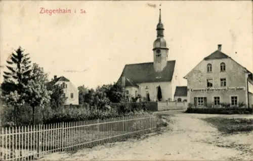 Ak Ziegenhain Nossen in Sachsen, Straßenansicht, Kirche, Geschäft