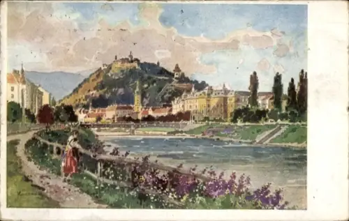 Künstler Ak Graz Steiermark, Schlossberg
