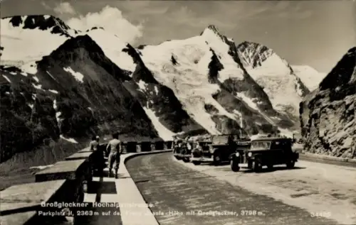 Ak Heiligenblut am Großglockner Kärnten, Kaiser Franz Josef Haus, Verschneite Gipfel, kurvige Ber