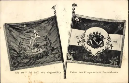 Ak Bremerhaven, neu eingeweihte Fahne des Kriegervereins, 1907
