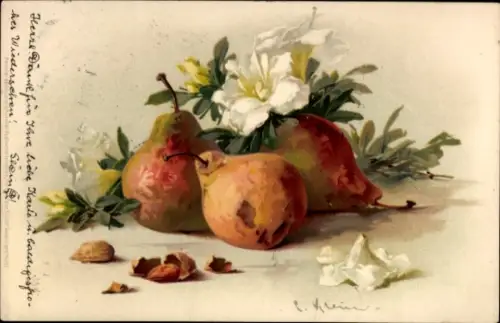 Künstler Litho Klein, Catharina, Stillleben mit Birnen und weißen Blüten