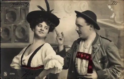 Ak Liebespaar, Volkstracht