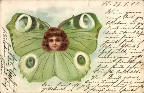 Ak Kind mit Schmetterlingsflügeln, Kitsch