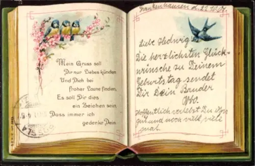 Ak Buch, Vögel, Spruch