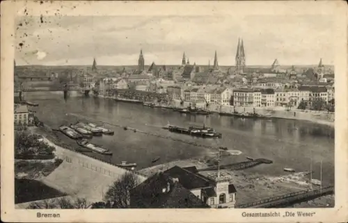 Ak Hansestadt Bremen,  Gesamtansicht "Die Weser"