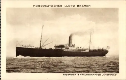 Ak Passagier- und Frachtdampfer Chemnitz, Dienst Bremen - Galveston, Norddeutscher Lloyd Bremen