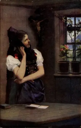 Künstler Ak Hoffmann, H., Im Herrgottswinkel, Frau in Tracht