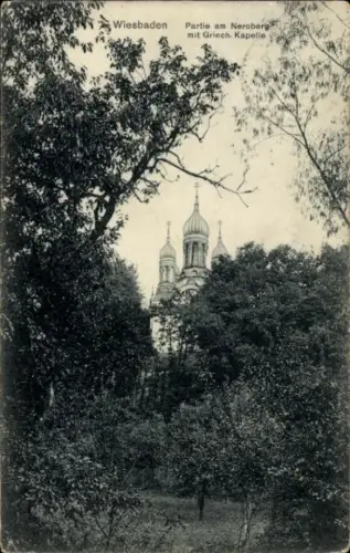 Ak Wiesbaden in Hessen, Partie am Neroberg mit Griechischer Kapelle